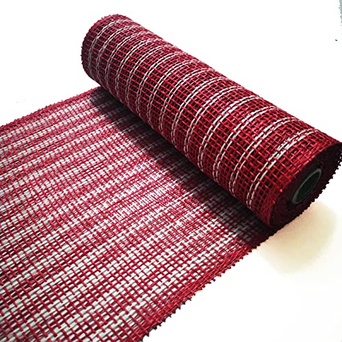 Poly Burlap mesh 10 inches Deco mesh 10 inch Rolls Clearance Burlap 5 Yards (Red+White)
