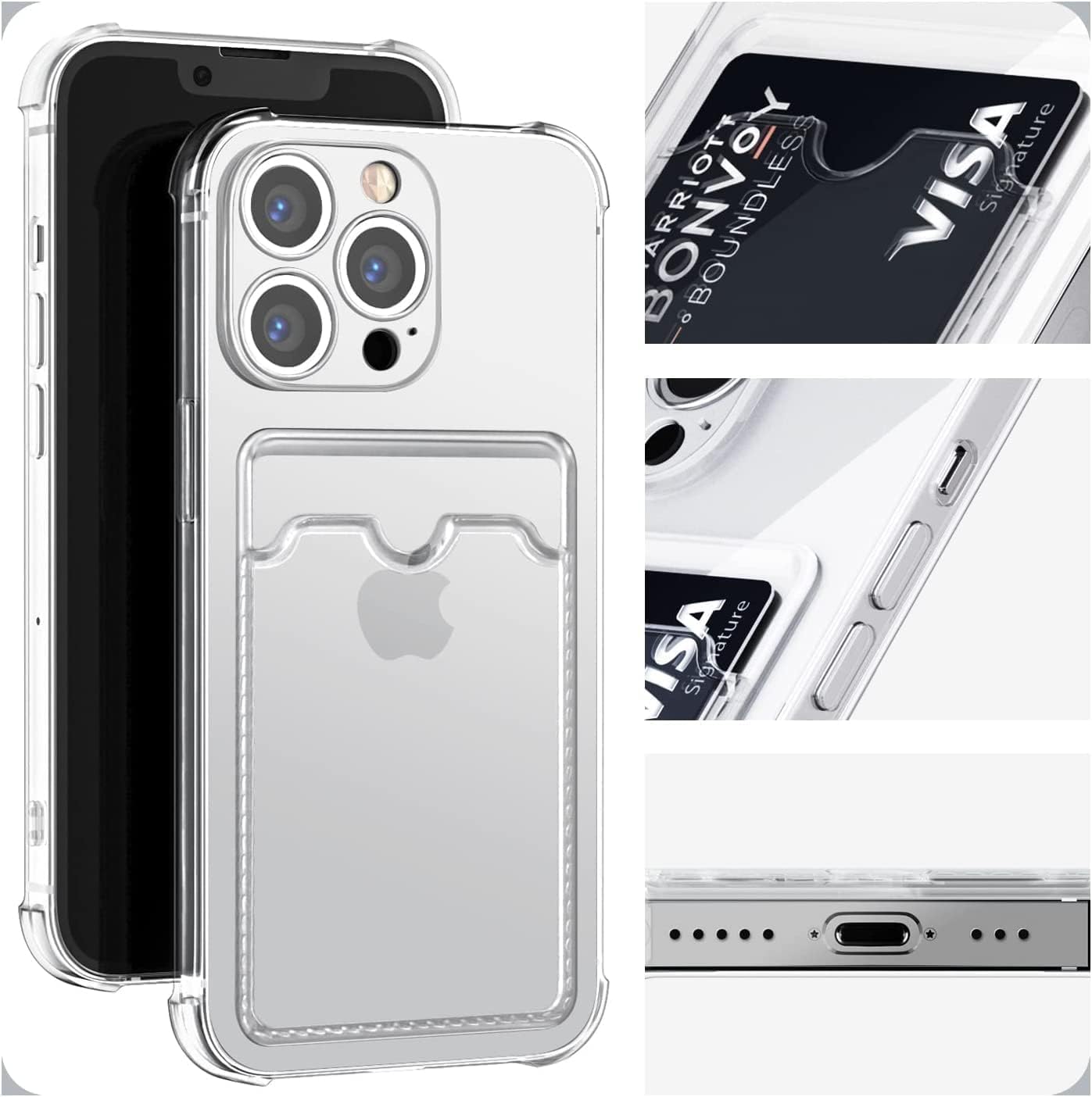 SFthingsss Compatible iPhone 16E Shockproof Wallet Case with Card Holder Slot Clear
