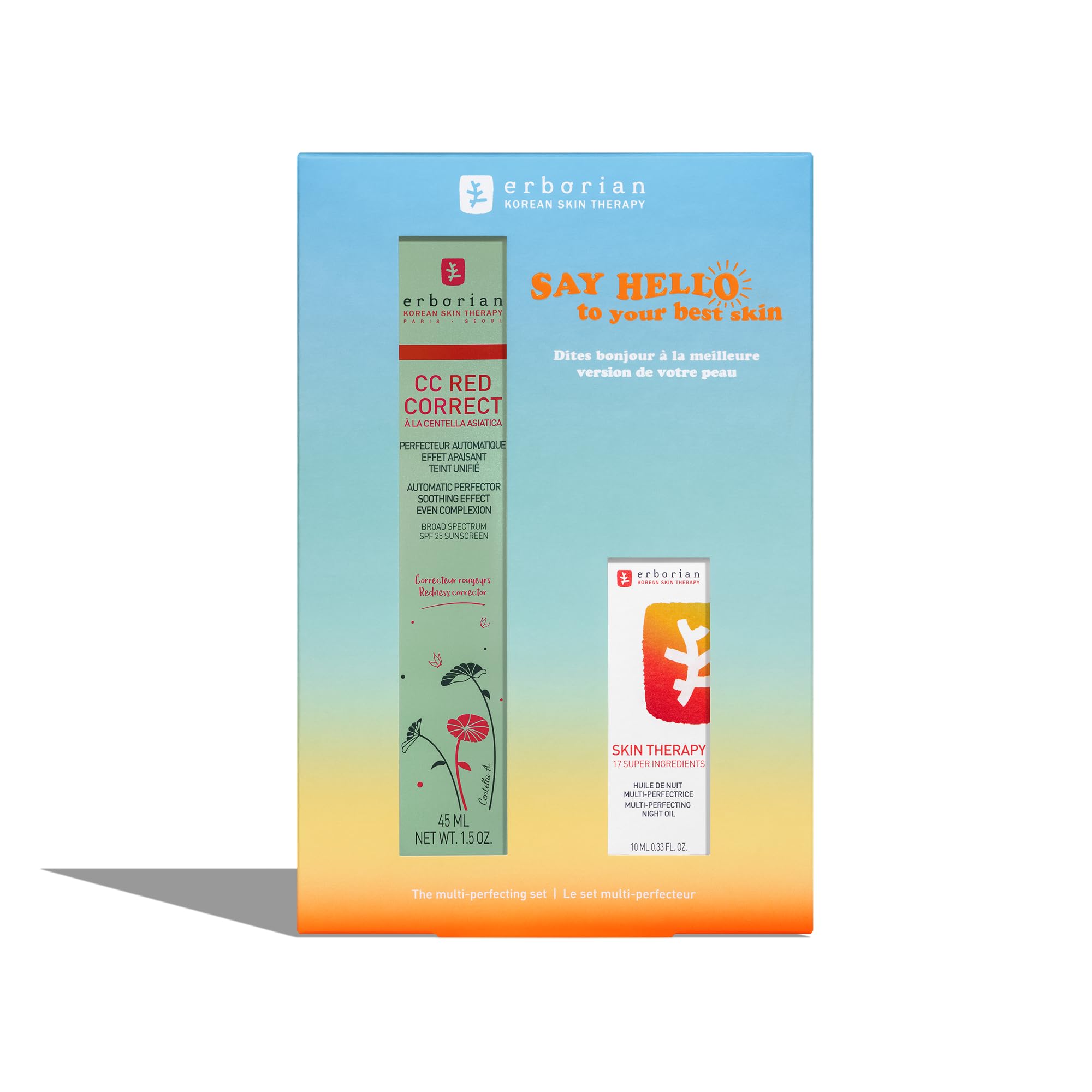 ERBORIAN Dúo Multi-Perfeccionador Antirojeces | CC Red Correct 45ml & Skin Therapy Aceite Sérum Noche 10ml | Tratamiento Facial Día y Noche para Piel Clara