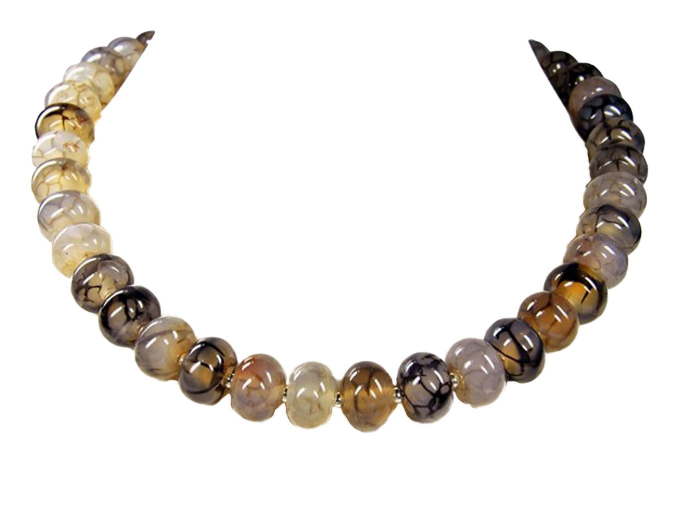 Fine lovely necklace made of natural Snakeskin-Agate, very nice semiprecious stones, multicoloured, absolutely unique, new!