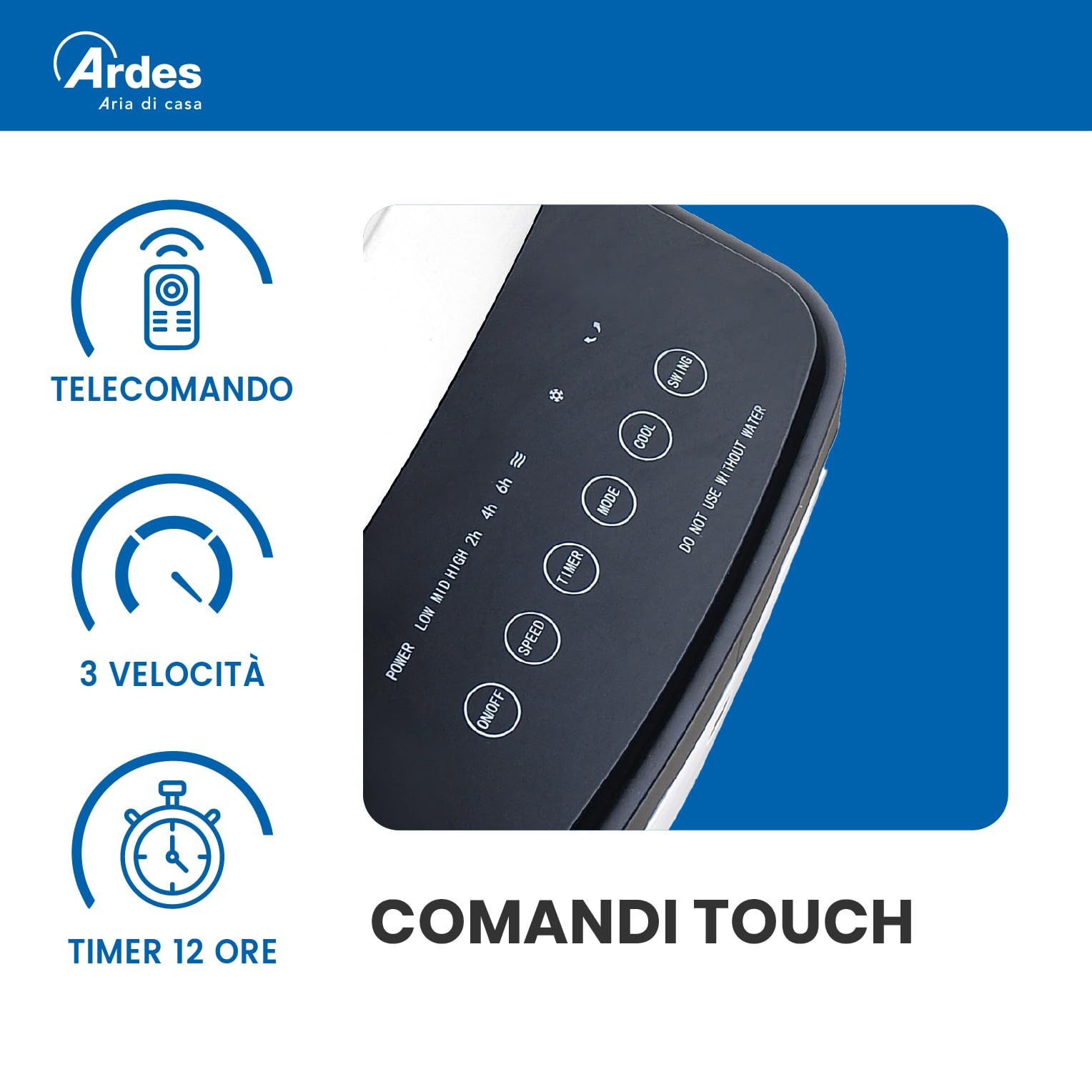 ARDES - AR5R06D Refroidisseur par évaporation compact et puissant avec débit d'air à 3 vitesses Oscillation automatique Minuterie Télécommande et filtre à poussière Blanc