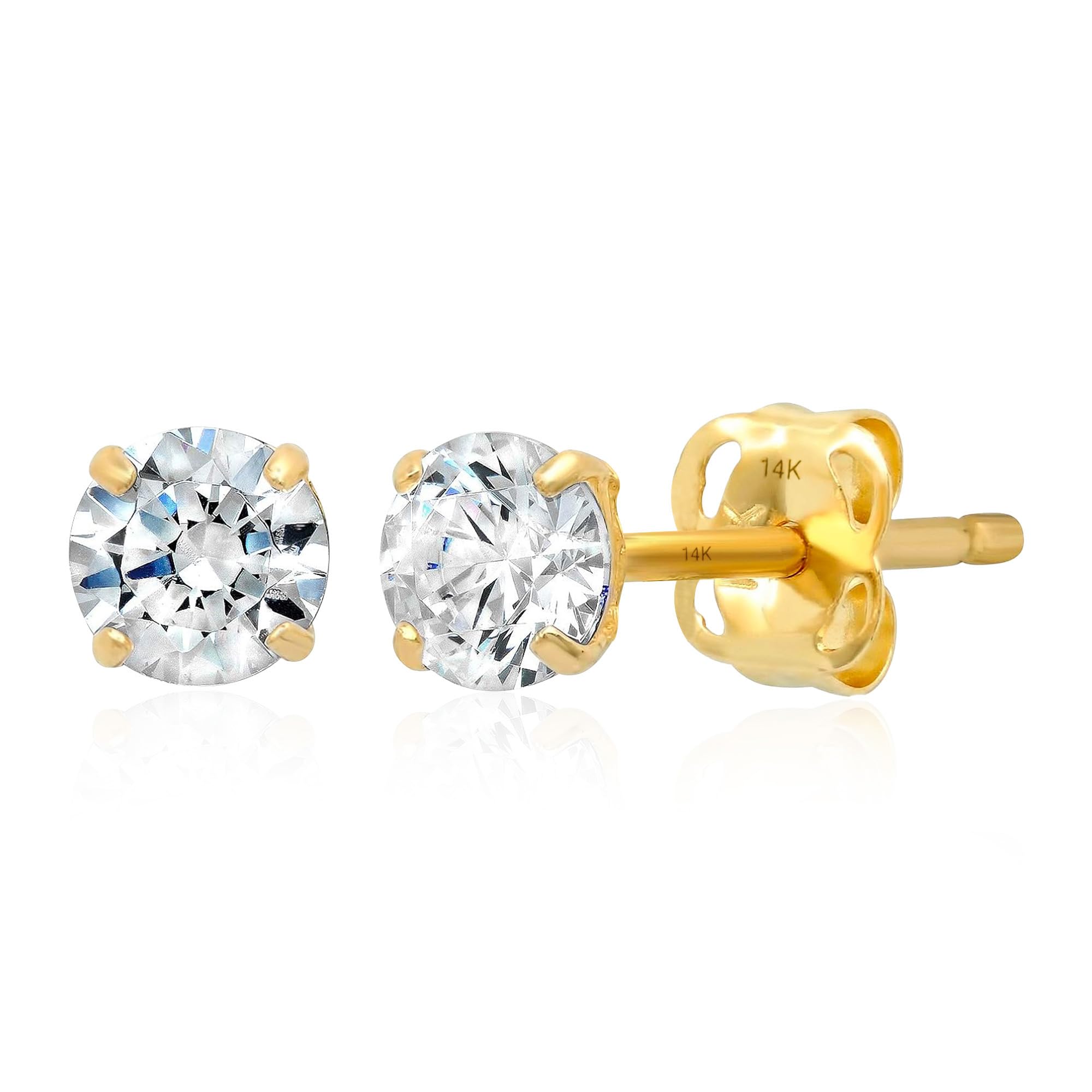 Max Stone14k Gold Solitaire Round Cubic Zirconia Earrings Studs