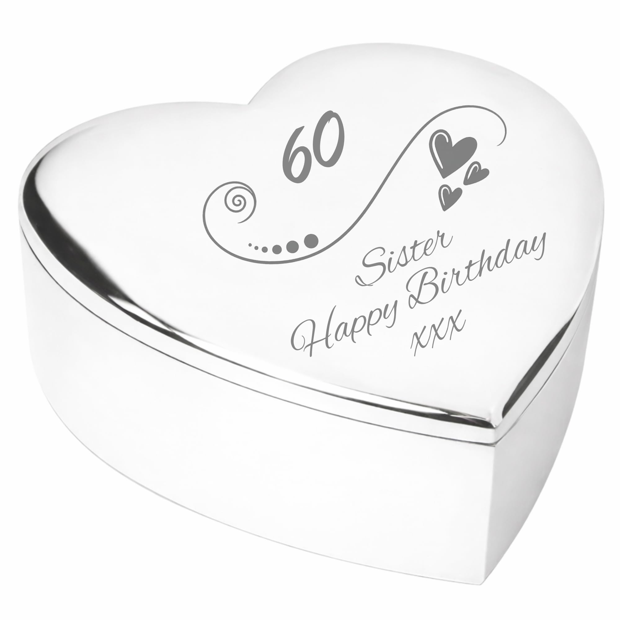 Chris Bag Of Goodies 60th 60 Sixtieth Birthday Gift For Sister Engraved Silver Finish Heart Shaped Trinket Box Keepsake Present Idea From Brother Sister