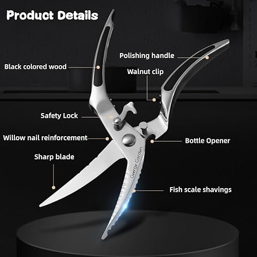 Miniatura 5 de George Garden Tijeras de cocina de acero inoxidable resistentes para cortar pollo y carne, aves de corral, pescado, pavo, mariscos