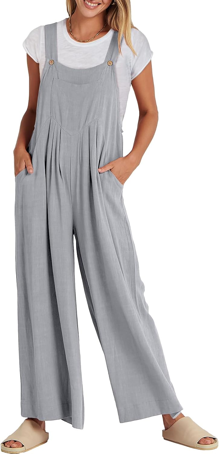 ANRABESS Womens Jumpsuits Overalls Linen Wide Leg Jumpers Casual Summer Fall Outfits 2025 Beach Vacation Clothes with Pockets