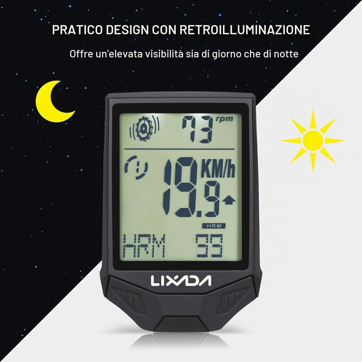 Cardiofrequenzimetro Cadenza, Computer Wireless da Ciclismo con sensore di frequenza cardiaca Ciclocomputer Multifunzionale Antipioggia con retroilluminazione LCD(White)