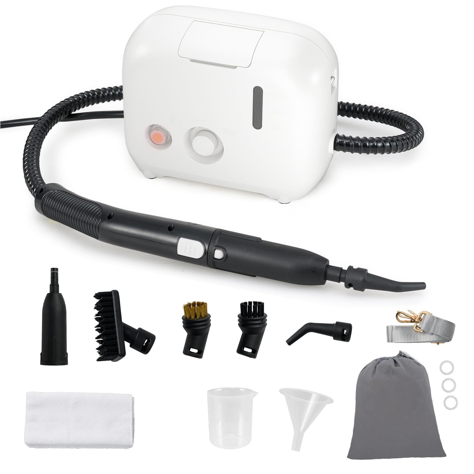 RELAX4LIFE Nettoyeur Vapeur Portable 1500W, Nettoyant Vapeur Électrique avec 1 L Réservoird’eau 3Bars 12 Accessoires Complets pour Cuisine Salon Voiture Canapé (Blanc)