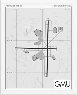 Works of Air, Greenville Downtown Airport (GMU), South Carolina Airfield, Aviation Decor, Pilot Gift, KGMU Print (White - White Frame, 24" x 36")