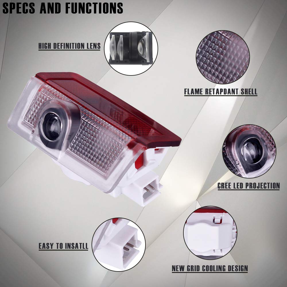 Car Door Lights Logo Projector LED Welcome Lights Accessories, Compatible with A-, B-, C-, E-, M-, GL-, GLA-, GLC-, GLE-, and GLS-Class Models (W205, W213, W166); Plug-and-Play (4-piece Set) — view 4