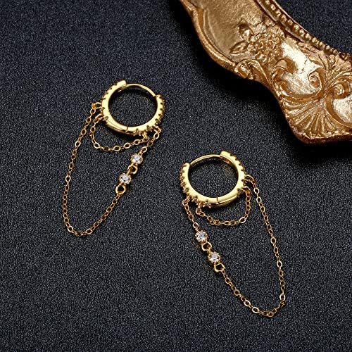 ORAZIO Sterling Silver 925 Tassel Chain Drop Dangle Small Hoop Earrings