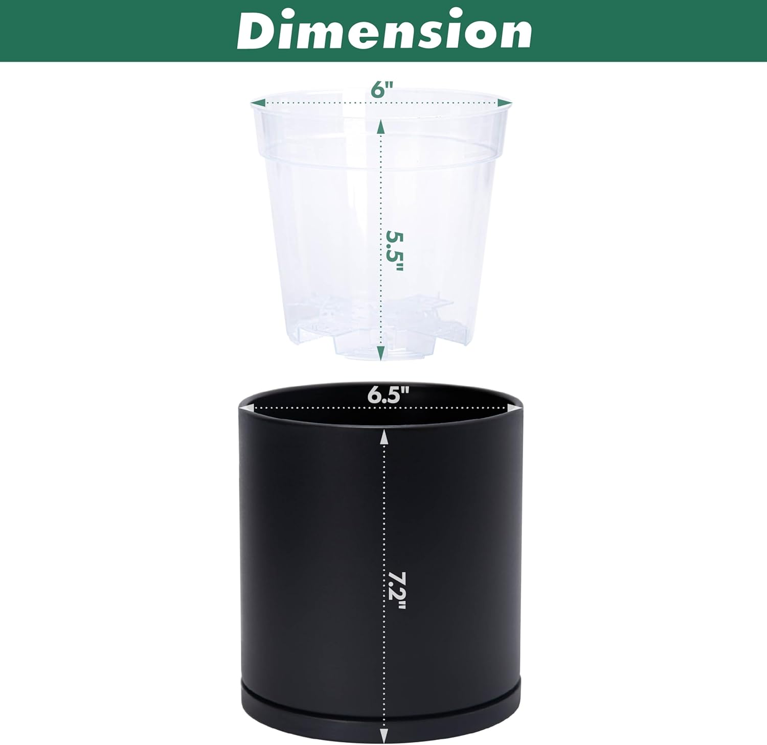 D'vine Dev Double-Layer Self-Draining Planter Set – Rotating Plastic Outer Pot with Clear Inner Liner for Root Health, Perfect for Indoor Plants, 6.5", Set of 2, Black, 73-V-B-2