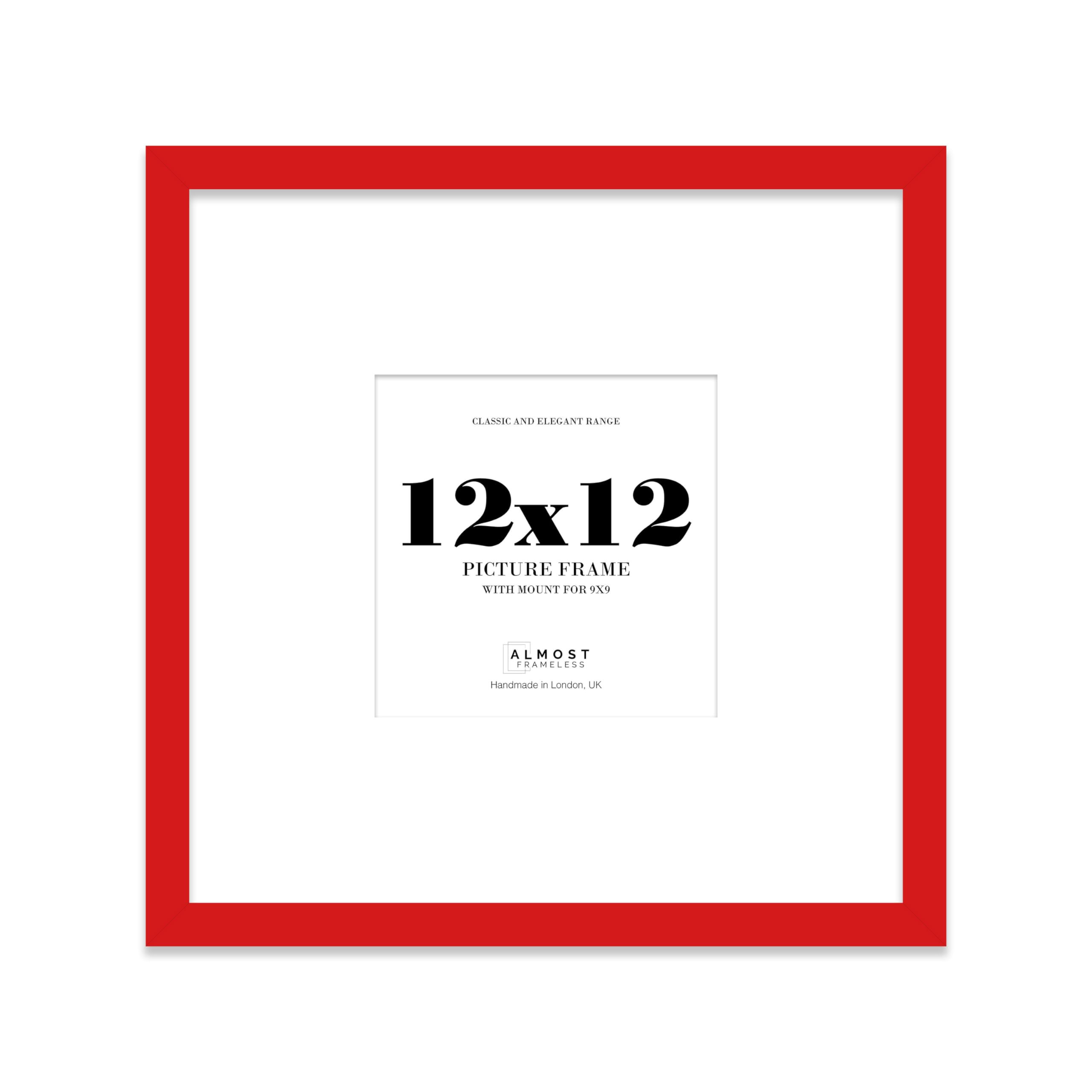 Almost Frameless Red 12X12 Square Picture Frame, Display Pictures 9X9 With Mat Or 12X12 Without Mat, Wall Hanging & Free Standing Photo Frame, 1 Pack
