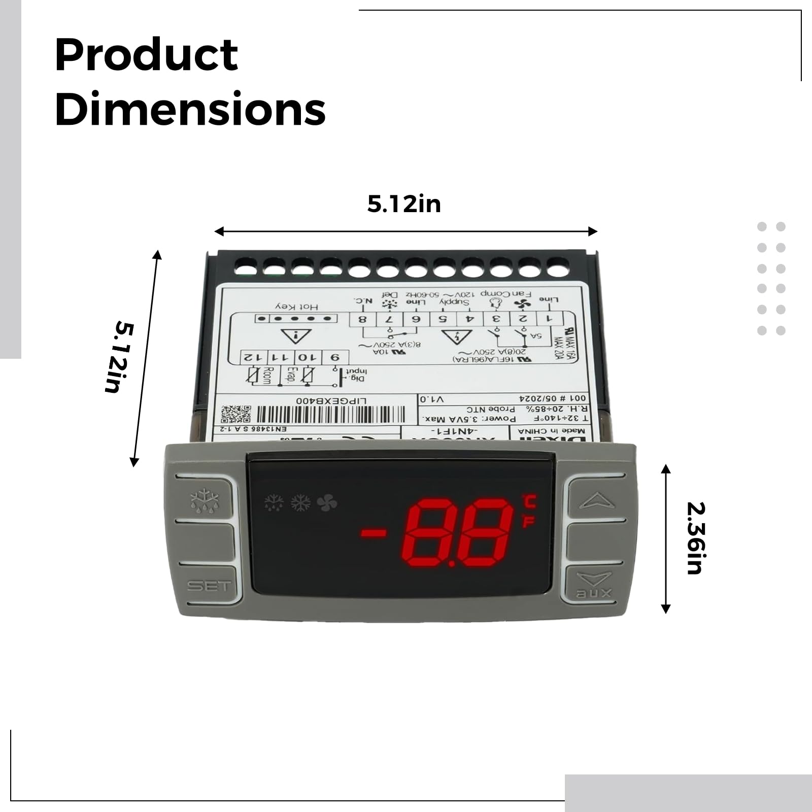 Controlador de temperatura del refrigerador, termostato digital con pantalla LED roja, soportes de montaje y sondas de sensor incluidos