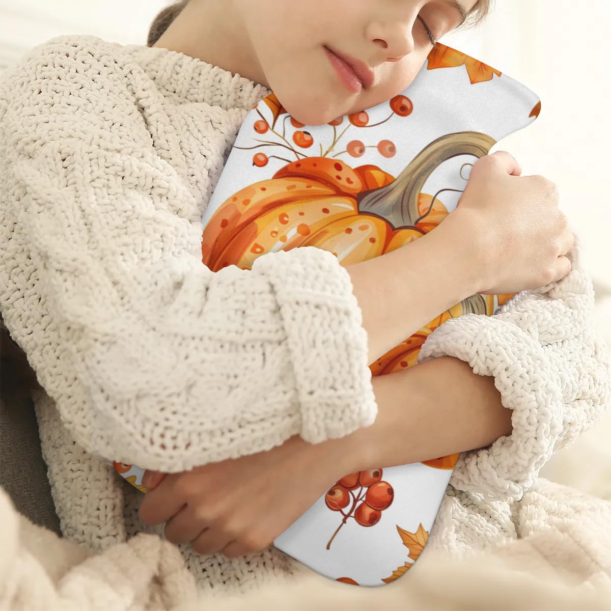 Hot Water Bottle with Soft Cover,2L Cute Pumpkin Hot Water Bag for Hot and Cold Compress, Hand Feet Warmer, Thanksgiving Pumpkin Rubber Hot or Cold Water Bottle Halloween Christmas Decorations