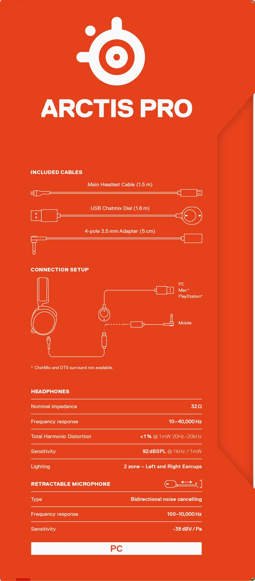 SteelSeries Arctis Pro - Auriculares de juego - Controladores de altavoces de alta resolución- DTS Headphone:X v2.0 Envolvente - Negro