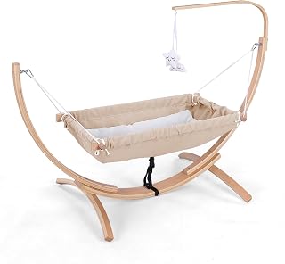 Goutime Baby Hammock with QuickFix Loop Baby Cradle Baby Bassinet Baby Bed Spring Cradle with Frame for Children's Room, Dining Room, Living Room (Beige)