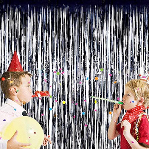 Image of Party Propz Black Foil Curtain for Decoration - 2 pcs (3ft x 6ft Each) Black Foil Curtain | Fringe Curtains for Decoration | Foil Curtains for Birthday Decoration | Frills for Decoration