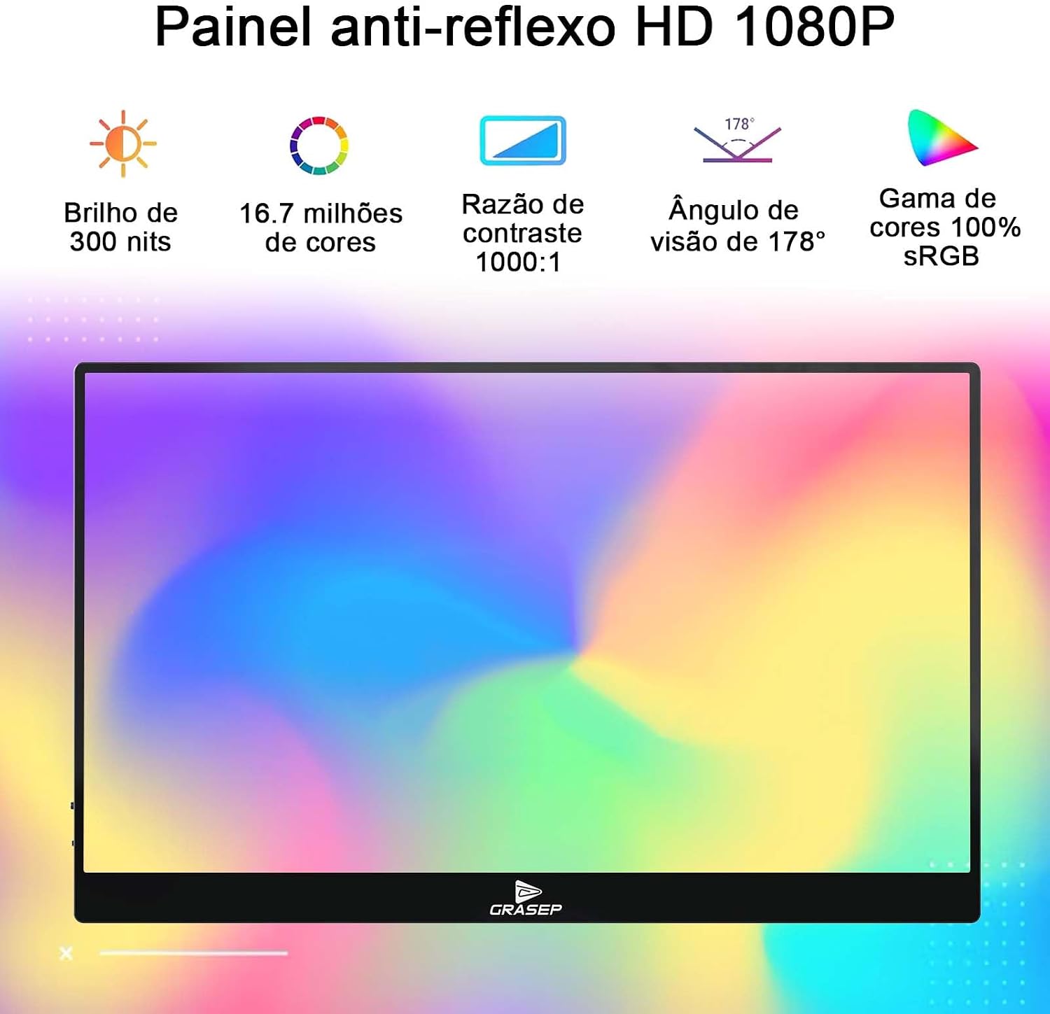 GRASEP Monitor Portátil 15.6” Full HD – Monitor Portátil para Notebook com Tela 1920x1080, 250 cd/m², 76% sRGB, HDMI/Type-C, Som Estéreo – Portátil, Leve e Universal GRASEP Monitor Portátil 15.6” Full HD – Monitor Portátil para Notebook com Tela 1920x1080, 250 cd/m², 76% sRGB, HDMI/Type-C, Som Estéreo – Portátil, Leve e Universal