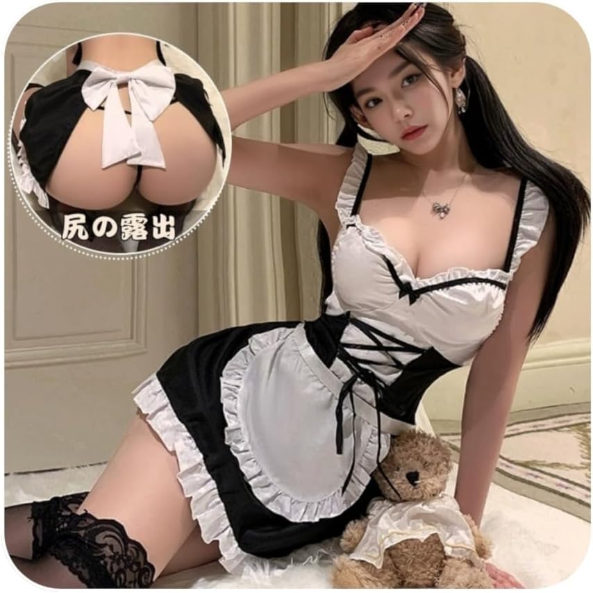 [LIKENNY] メイド服 メイド セクシー コスプレかわいい 情趣下着 エプロン ワンピース セット レディー...