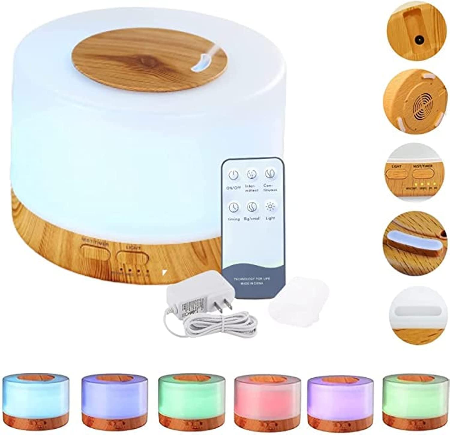BestBuy 5 in 1 Premium Essential Oil Diffuser with Remote Control, 500ml Portable Ultrasonic Aromatherapy Fragrant Oil Cool Mist humidifier Auto Shut-off Scent Vaporizer(wooden Finishing)