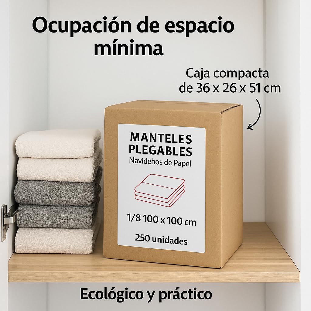 Mantel de Papel Navidad 100x100 cm Plegado 1/8 | Diseño Estrellas Rojas | Paquete 50 uds - 250 uds | Desechable, Decorativo y Compacto | Ideal Hostelería, Fiestas y Eventos. (250, copos rojos)