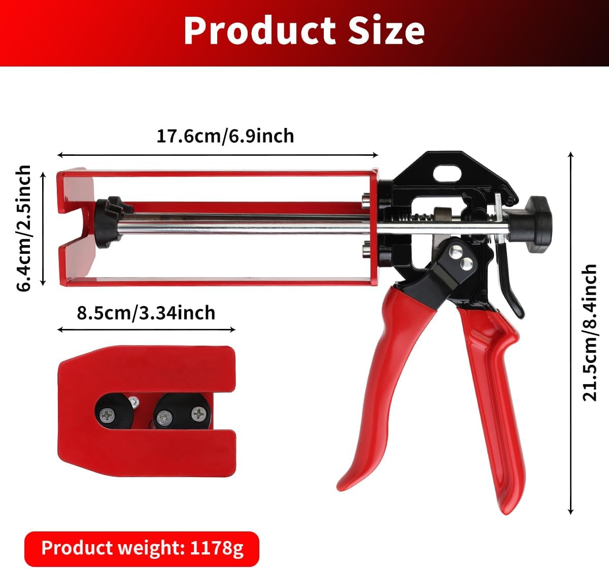 Professional Caulking Guns - Epoxy Gun Dual Component 200ml, Epoxy Applicator for Sealant Gun, Panel Bonding Adhesive, Plastic & Structural Repair, Red