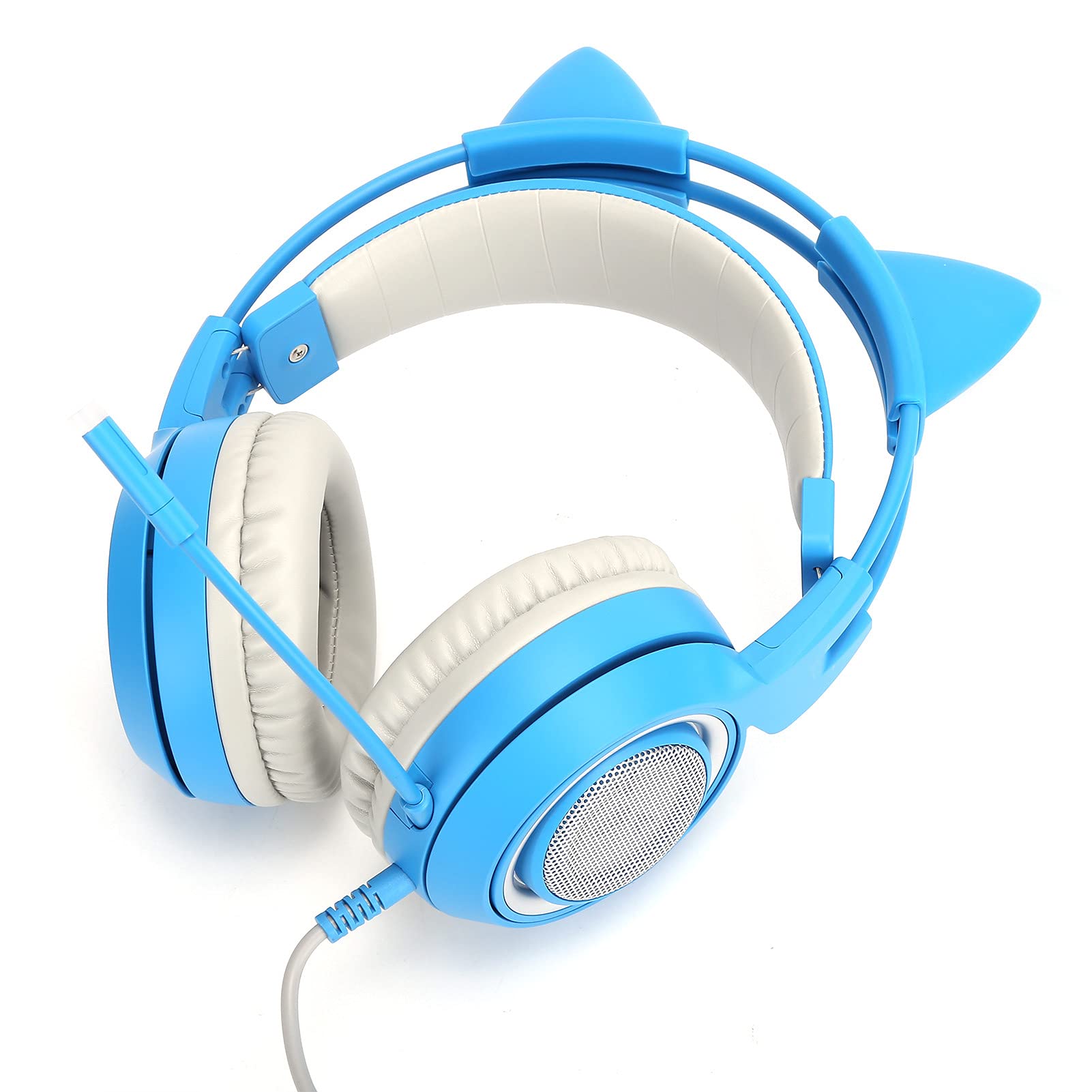 Lazmin112 Cuffie da Gioco con Orecchie di Gatto da 3,5 Mm per PC, Riduzione del Rumore Comfort Cuffie Stereo Professionali Universali con Microfono (Blu)