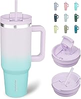 BJPKPK 40oz Insulated Stainless Steel Tumbler with Handle, Lid & Straw - Keeps Drinks Cold 24hrs/Hot Hours, Lavender Green