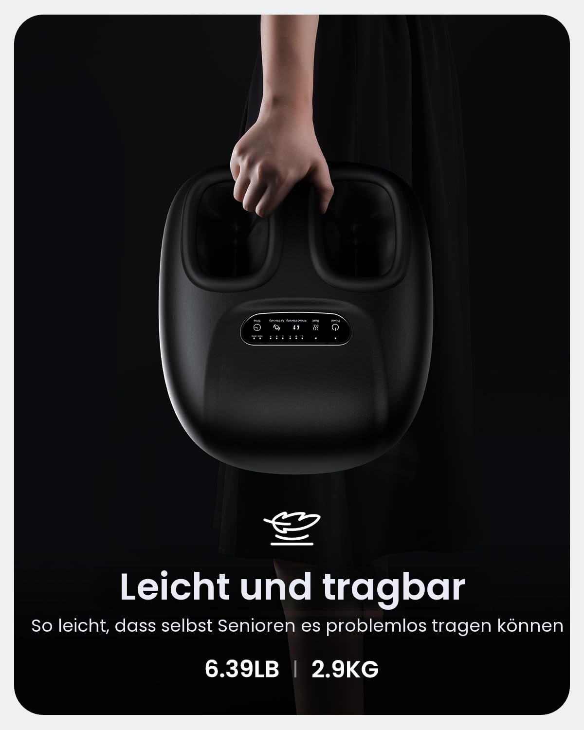RENPHO Tragbares Fußmassagegerät mit Wärme, Shiatsu Fussmassagegerät | Shiatsu Kneten, Rollen und Luftkompression für zu Hause, im Büro oder nach der Arbeit, Geschenke für Frauen Männer, Schwarz