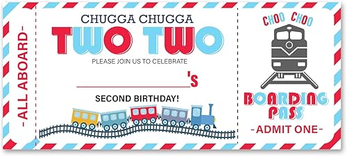 VAHATAN Invitaciones de fiesta de segundo cumpleaños con sobres, paquete de 20 invitaciones de tren para fiesta de segundo cumpleaños con sobres,