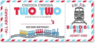 VAHATAN Train Second Birthday Party Invitations 20 Pack Train 2nd Birthday Party Ticket Invitations with Envelopes Invites Cards