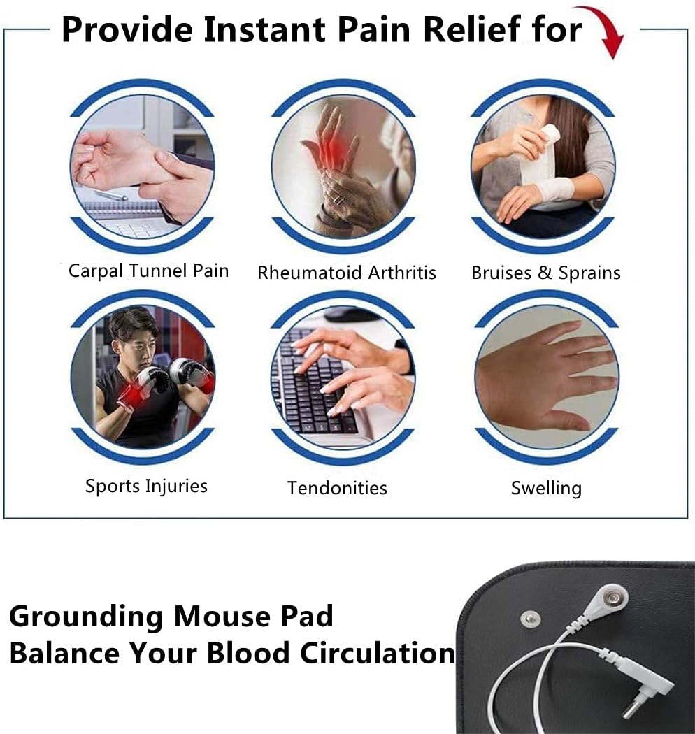Grounding Mat, Grounding Mouse Pad with 16ft Grounded Cord, 9 * 10 inch Earthing Universal Mat for Desk Couch Bed