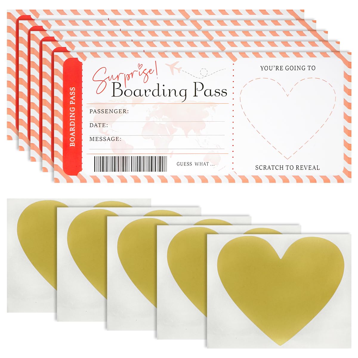 5 Sets Travel Scratch-Off Card Memorable Surprise Boarding Pass Gift Ticket Envelope Convenient for Writing Personal Messages Travel-themed Presents