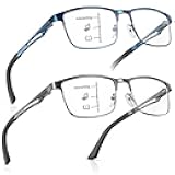 SKYFUEN Unbreakable Progressive Reading Glasses Men Multifocus Metal Full Frame, Blue Light Blocking/UV400 Protection Computer Readers with Durable Flexible Spring Hinges(Gunmetal+Navy Blue, +2.50)
