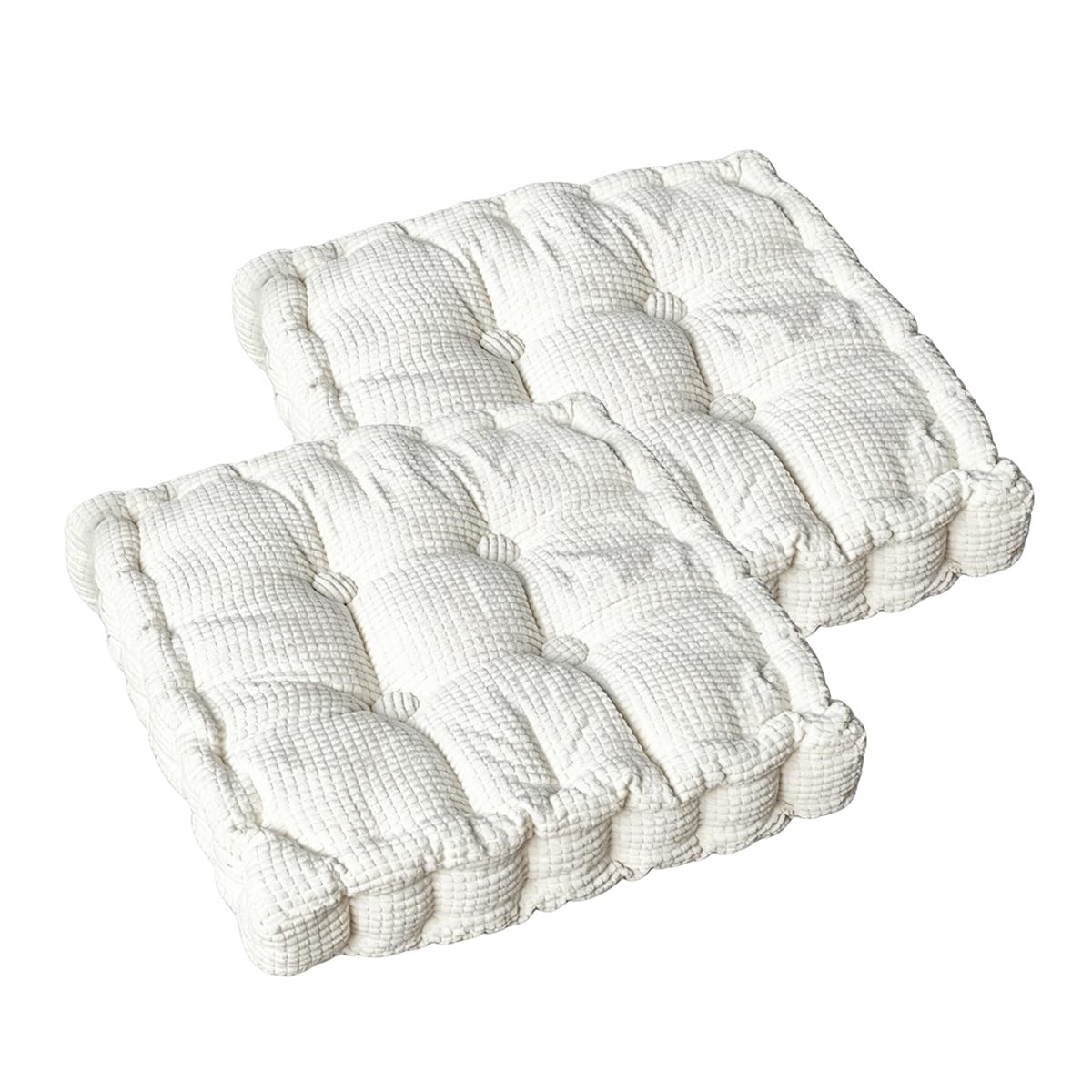Set di cuscini da pavimento grandi (confezione da 2), spessi e morbidi, trapuntati, per sedie da pranzo, panche, sedie a dondolo e divani, comodi cuscini bianchi, 50 x 50 cm
