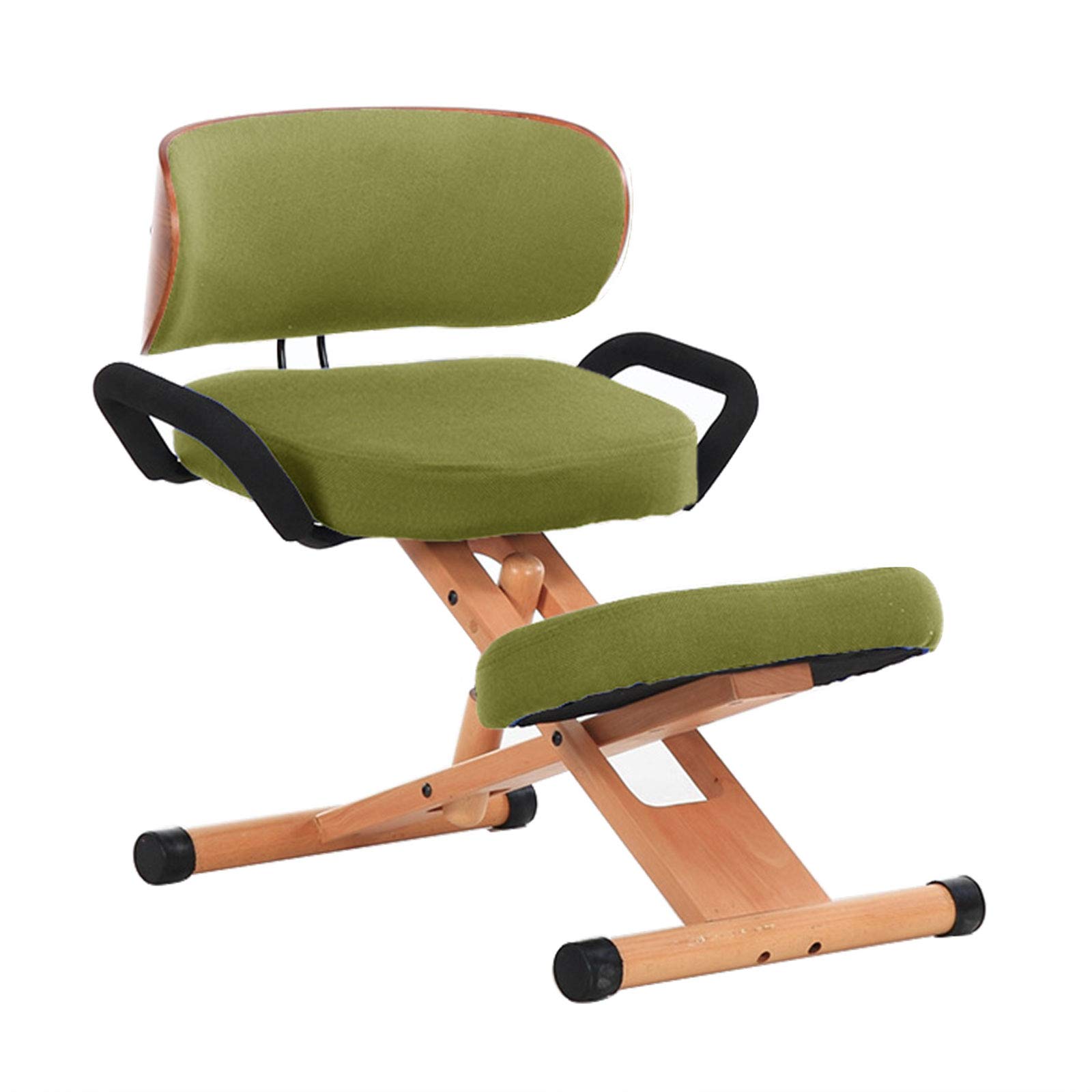 Chaise ergonomique à genoux ELQ, tabouret de posture réglable en bois avec dossier vert
