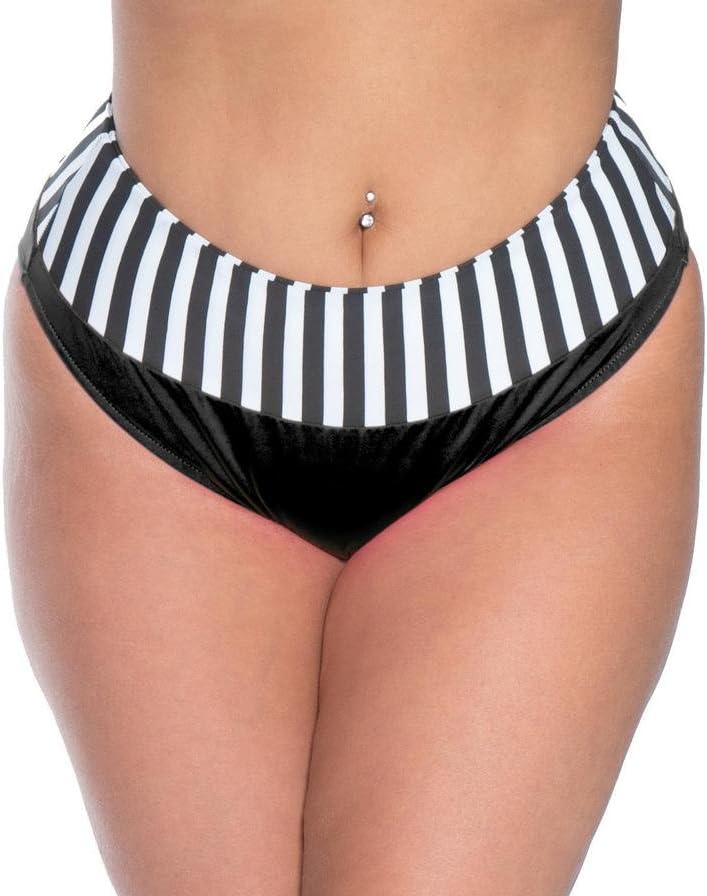 Delicate Illusions Plus Size Dots and Stripes High Cut Full Bikini Bottom