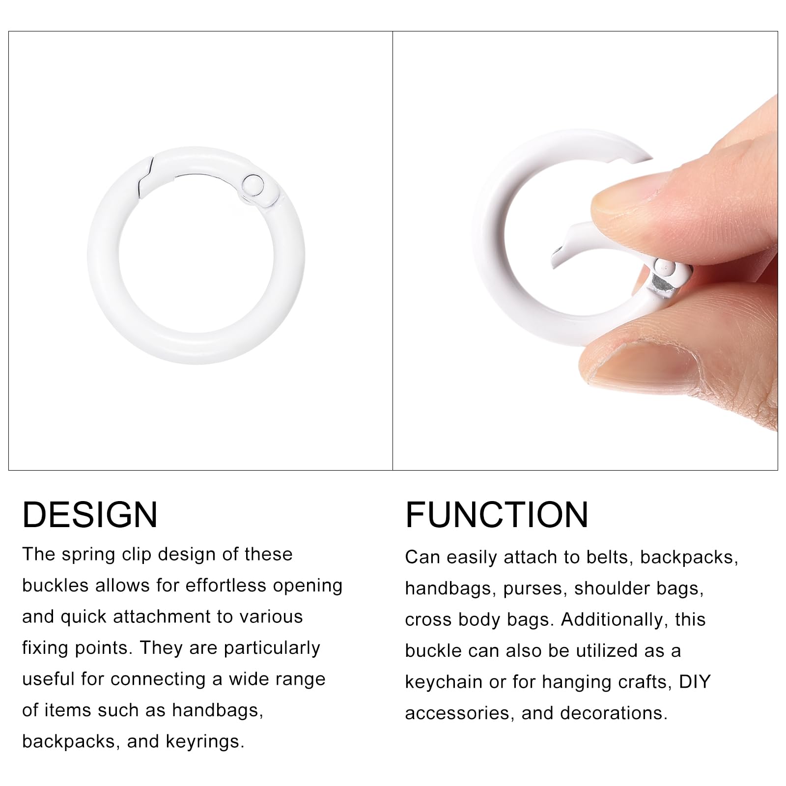 METALLIXITY O-Ring Molla del Grilletto (27mm/ 1,06") 4pz, Moschettoni Ganci a Scatto Rotondi - per Appendere Artigianato o Decorazioni, Bianco