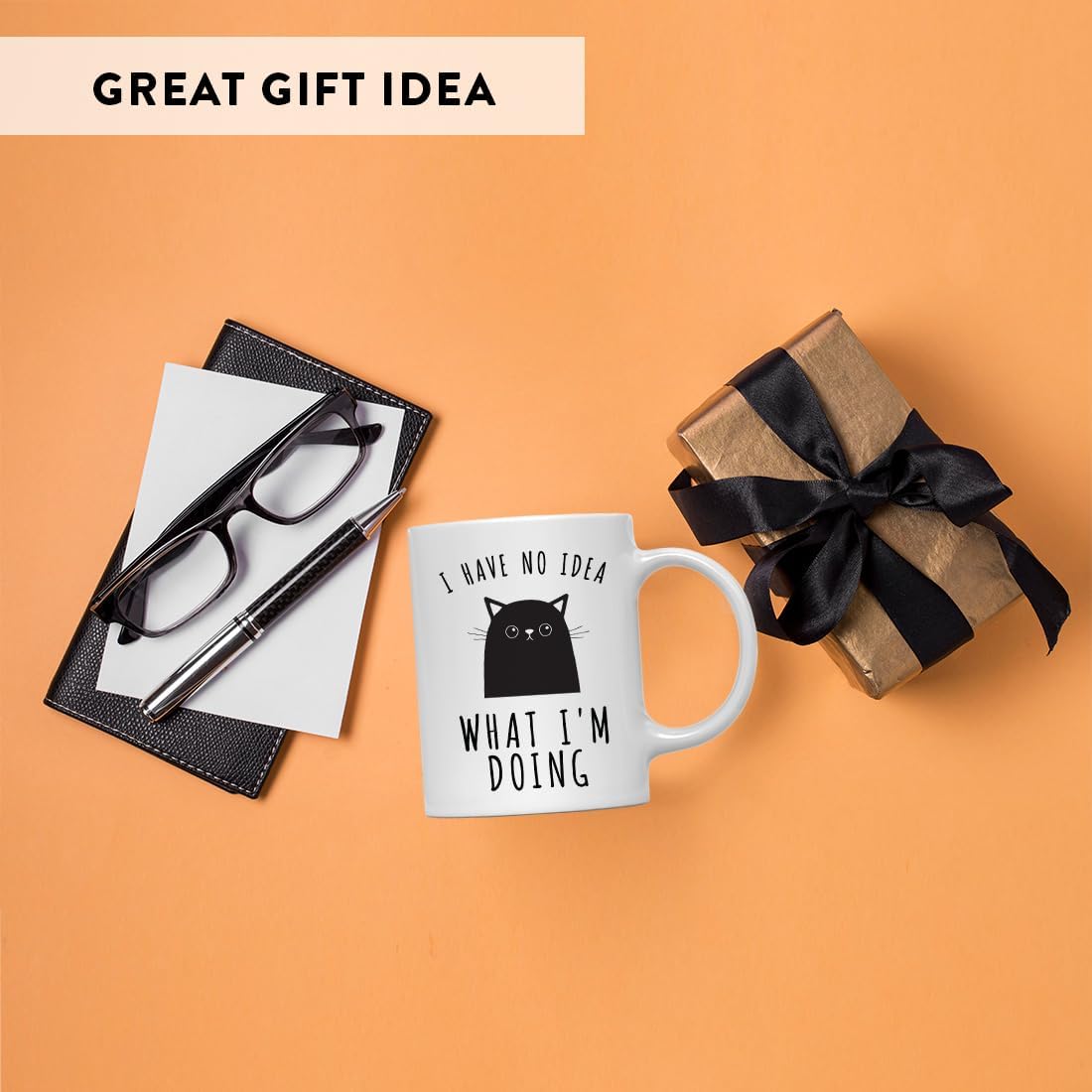 Andaz Press Funny Graduation 11oz. Coffee Mug Gag Gift, I Have No Idea What I'm Doing, Cat Graphic, 1-Pack, Funny Witty Humorous Graduation Present Ideas for Him Her Classmate Friend