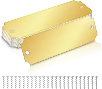 12 Pcs Name Plates, Engraved Name Plates Laser Metal Plate with Adhesive and Screws, Gold Notched Corner Custom Name Plate (1x3 Inch)