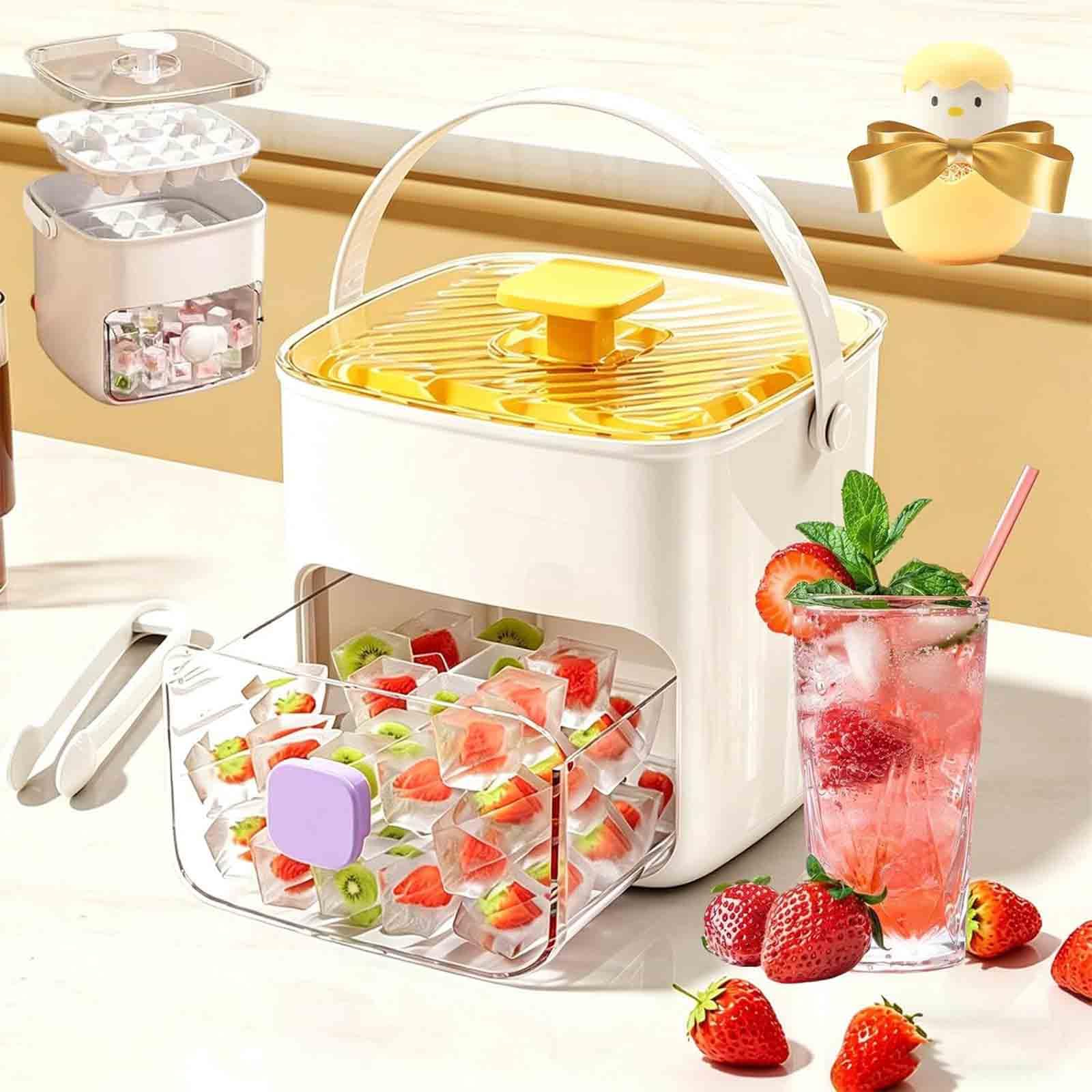 Ice Maker portatile, con coperchio e scatola di stoccaggio 48 Cubes, con Easy Press Lid, Handled Press-Type Ice Cube vassoio a doppio strato, rilascia facilmente cubetti di ghiaccio al tocco di un pul