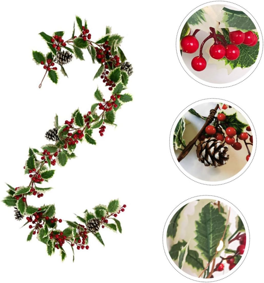 Red Berry Garland Christmas Decoration with Leaves Artificial Berry Garland for Indoor Holiday Home Wedding Shop Door Decor
