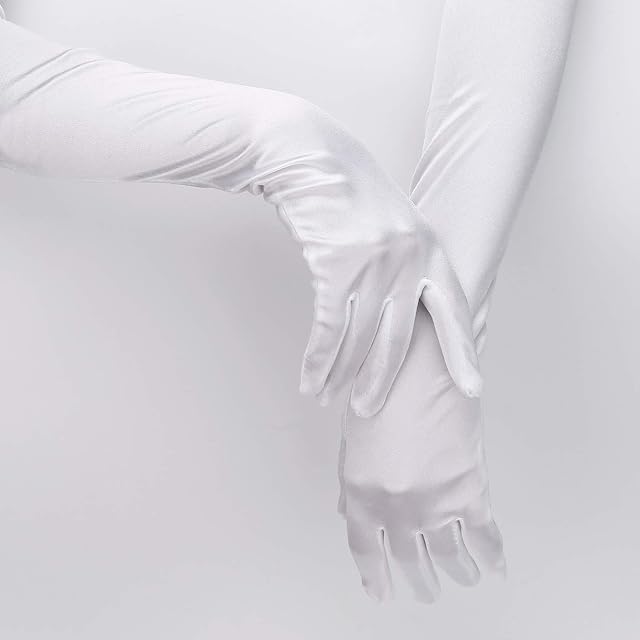 Foto 5 de 7 de SAVITA Guantes Bianchi Guantes Lunghi Donna Guanti da Sera Guanti di Raso White Long Opera Gloves
