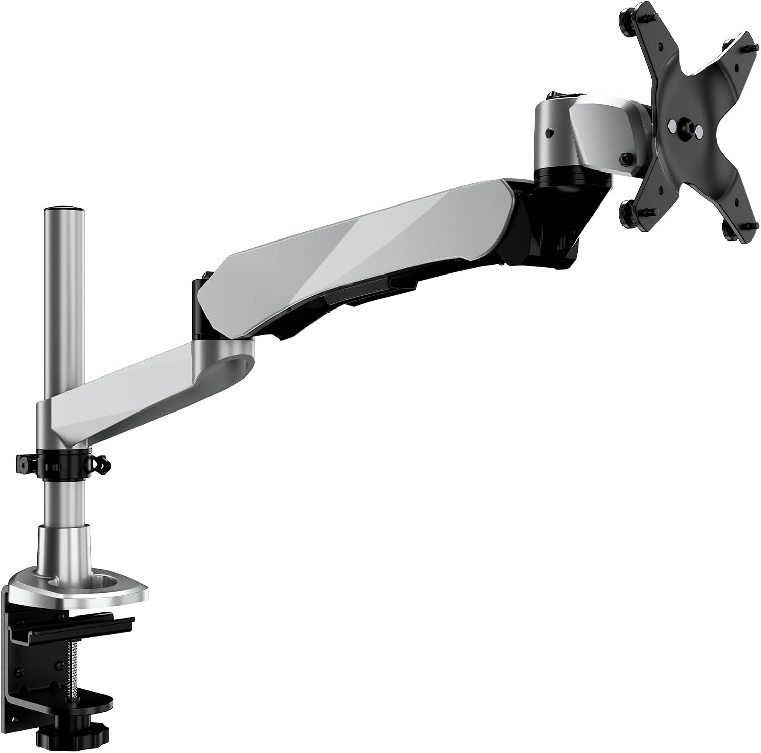 Mount-It! CLiX Series Single Monitor Desk Mount Gas Spring Arm, TAA-Compliant Computer Monitor Arm, 13-32" up to 19.8 lbs, VESA 75x75 100x100, Full Motion Articulating, Premium Aluminum, Clamp Grommet