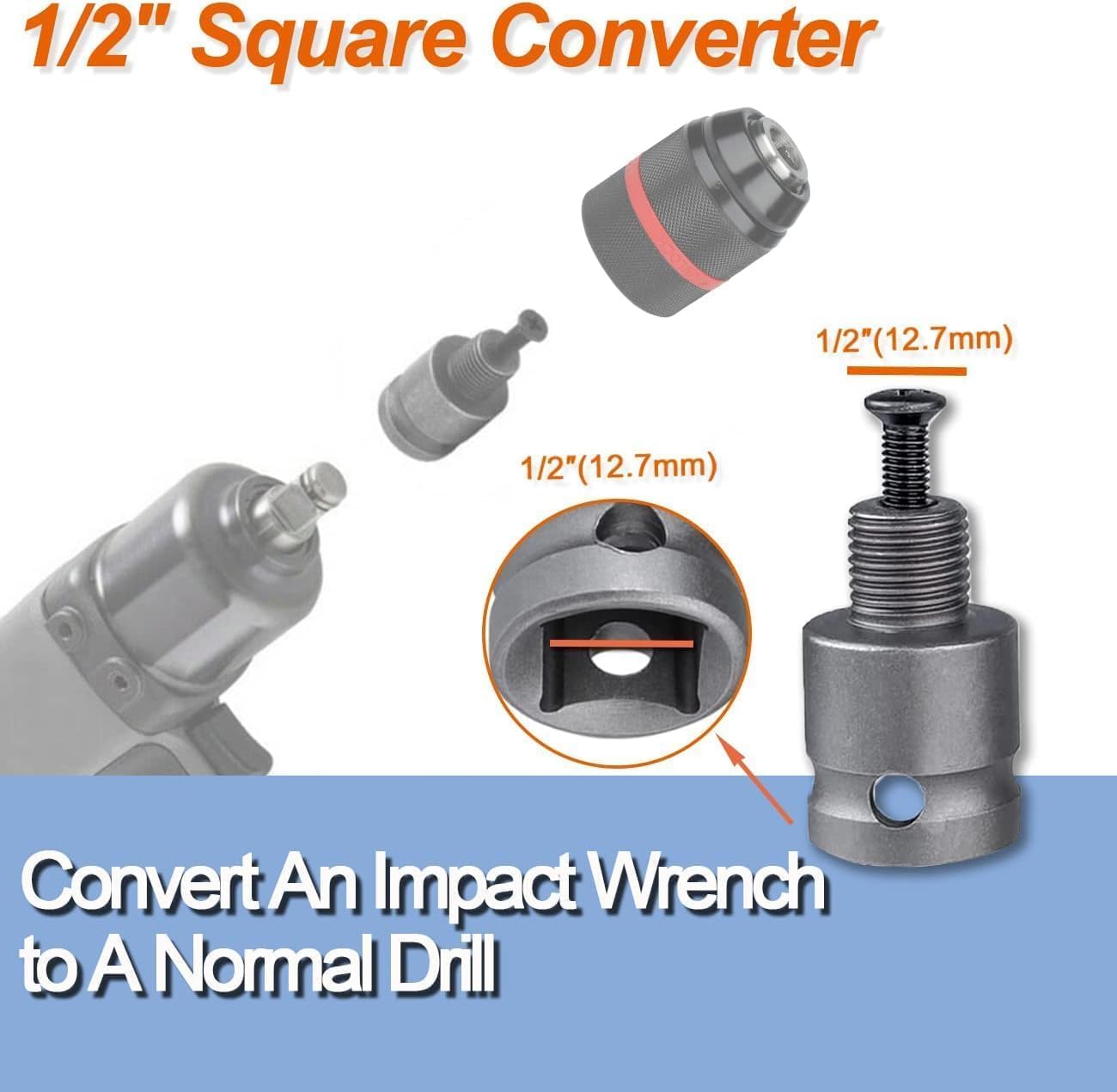 1Pcs 1/2 Inch Drill Chuck Adapter For Impact Wrench Conversion 1/2-20UNF Quick Change Power Tool