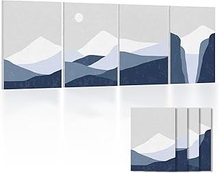 UMIACOUSTICS 4 Pcs 0.7Inch Thick Art Acoustic Panels, Total 47.2” x 15.7” Decorative Acoustical Wall Panels, Sound Absorbing Art Panels for Home, Office, Hotel, Blue-Mountain-Brocade