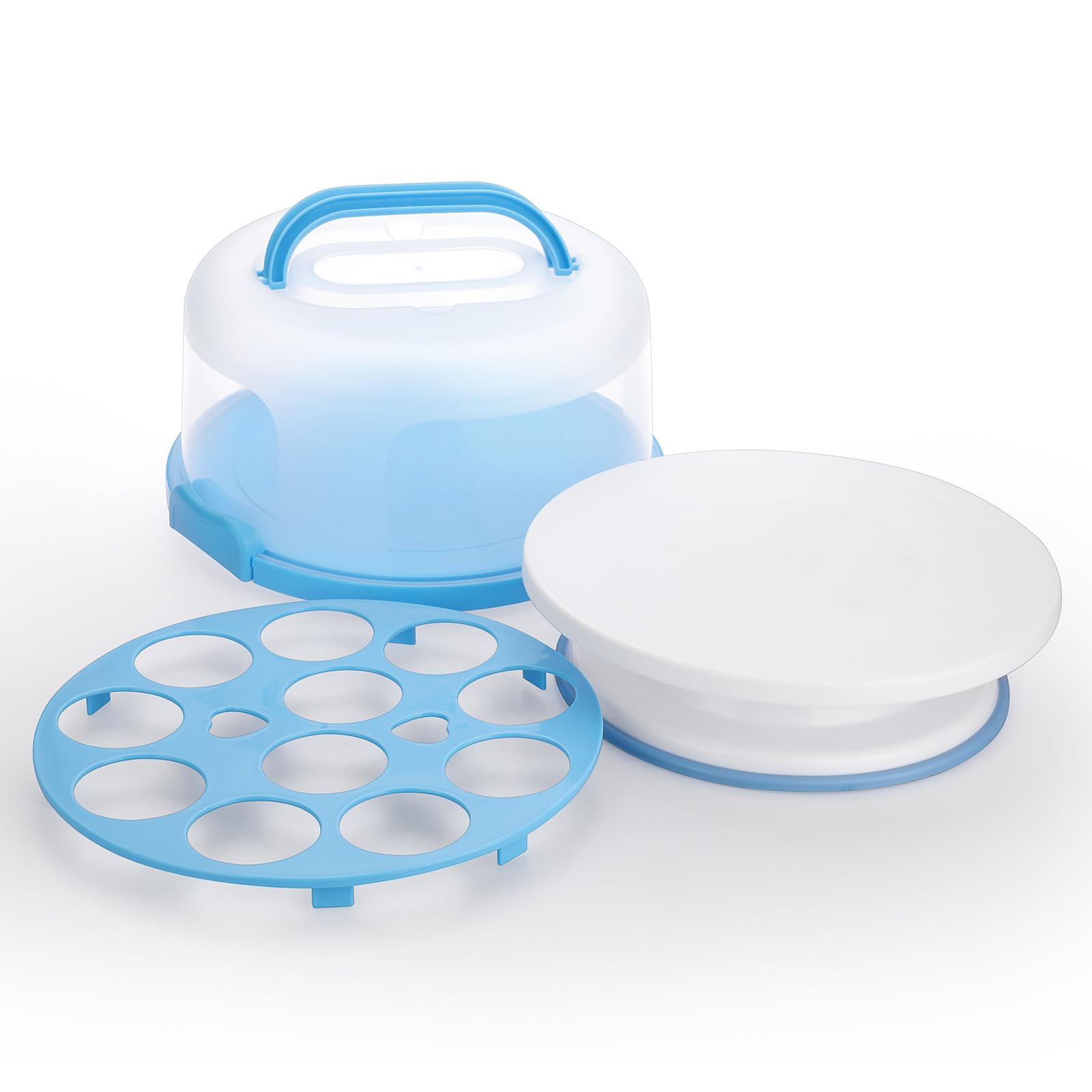 SUMNACON Plastic Cake Holder with Cover and Handle, 10 Inch Cake Storage Container Cupcake Box Cake Carrier with Turntable for Cake Cupcake Muffin Pie Storage and Transport