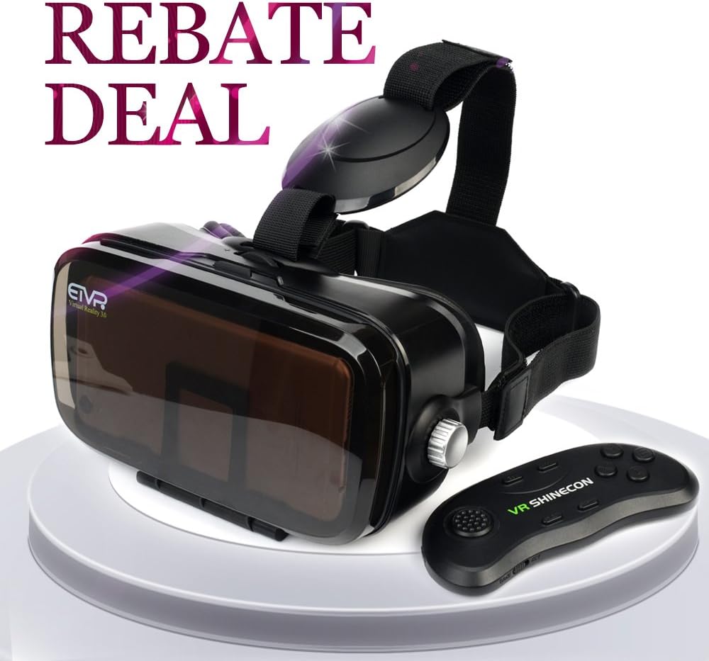 ETVR 3D VR Headset with Remote Controller - Immersive Large Screen Experience Virtual Reality Glasses Fit for iPhone 7/6s/6 Plus/LG/Samsung Galaxy Smartphones (4.7-6.2 Inches)