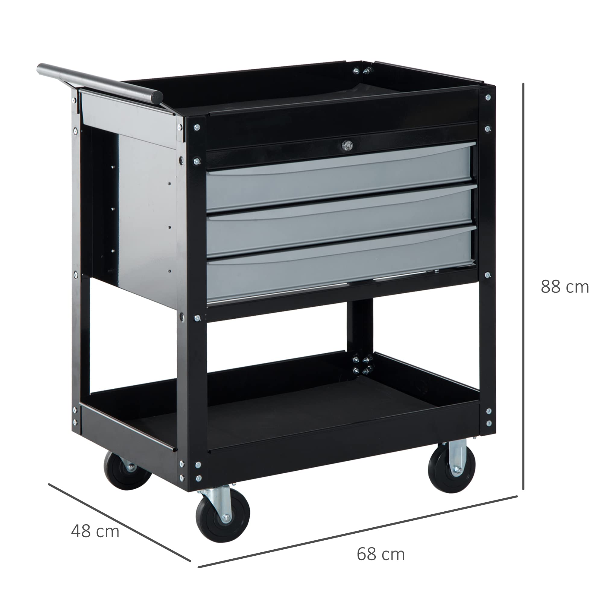 HOMCOM Carrello da Officina Professionale Cassettiera Portautensili in Lamiera, Nero, 68 x 46 x 88cm