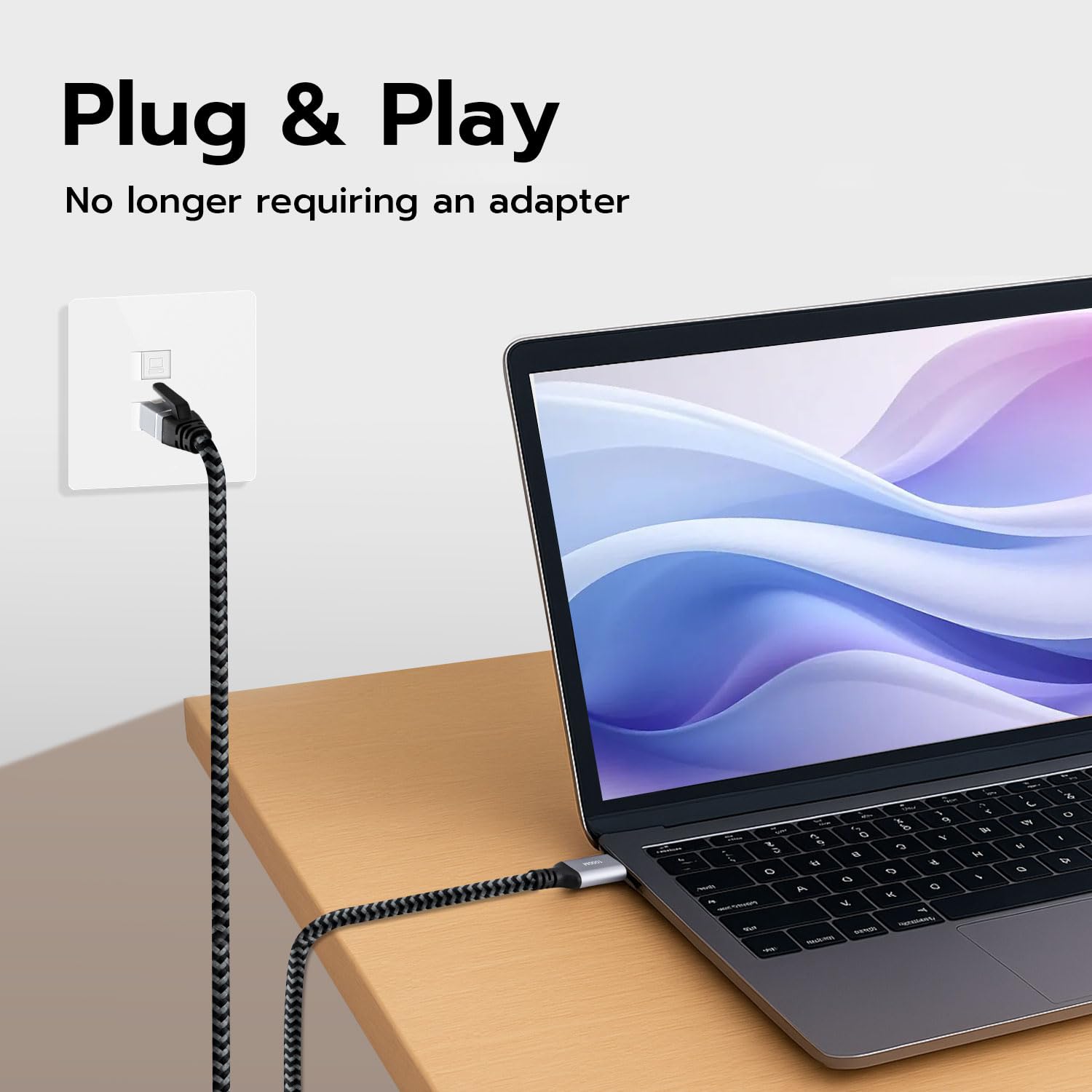 Mcbazel USB C to Ethernet Cable 2M, Type C to RJ45 High-Speed Network Adapter, Gigabit Ethernet to USB C Cable for Laptops, PC, iPad, MacBook, iPhone - Durable Woven Cable for Fast Internet Connection image 3 of 6 B0FG7N4WYF